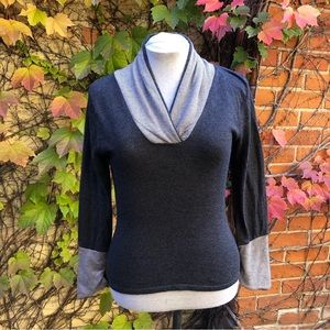 Cashmere Spade Cuff Sweater Upcycled Gray Stripe Embody Top Medium